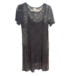 Black lace gothic short sleeved dress with slip size S